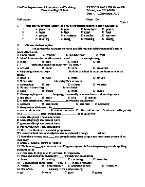 Đề kiểm tra 15 phút môn Tiếng Anh Lớp 10 - Đề số 1 - Năm học 2019-2020 - Trường THPT Cẩm Khê